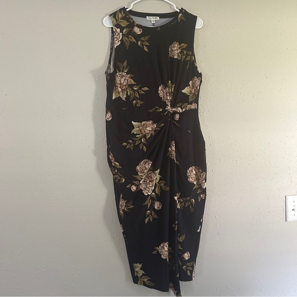 Nine Britton Abigail Brushed Knit Midi Dress Navy Blue Floral Formal Twist XXL - Picture 2 of 8